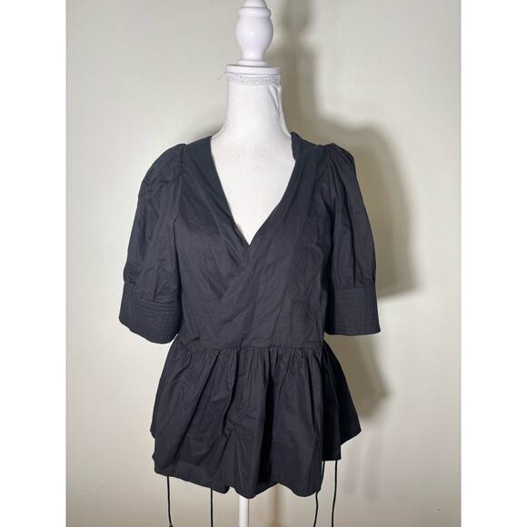 Rhode Black Puff Sleeve Wrap Shirt Sz S - Picture 1 of 4